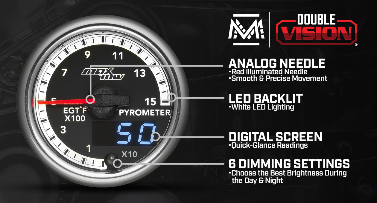 MaxTow Match 4th Gen Cummins 1500F Pyrometer EGT Gauge