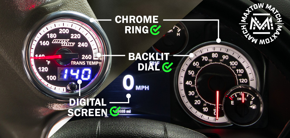 Comparison of MaxTow Match to 4th Gen Cummins Factory Cluster Gauges