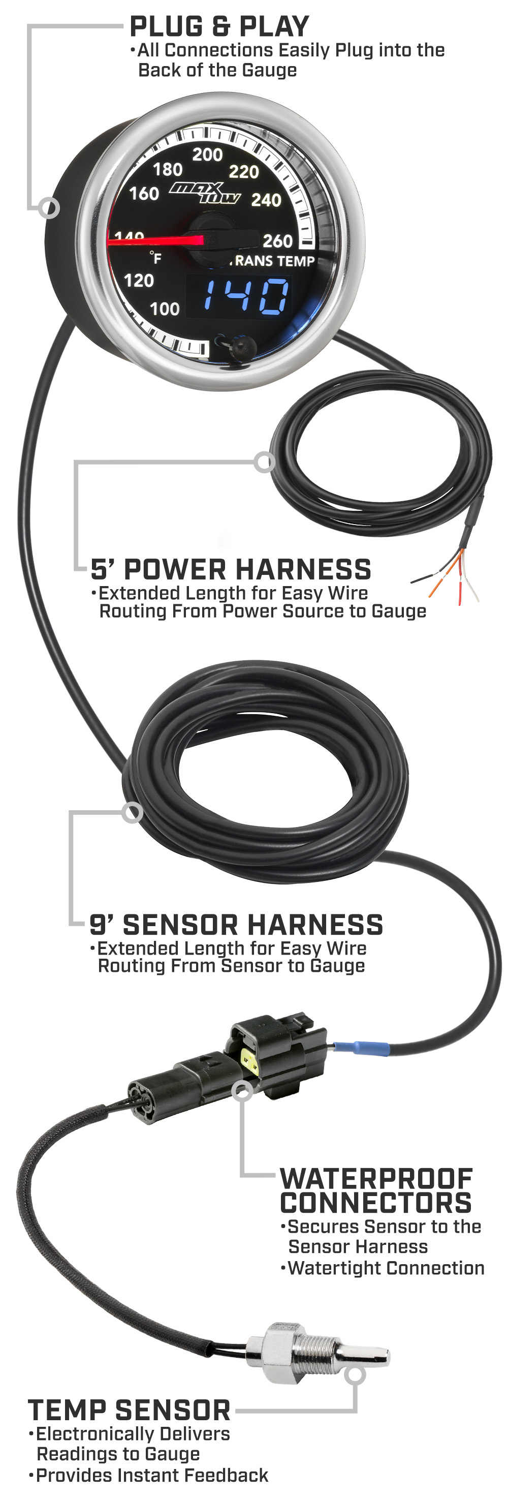 MaxTow Match 4th Gen Cummins Trans Temp Gauge Parts and Wiring